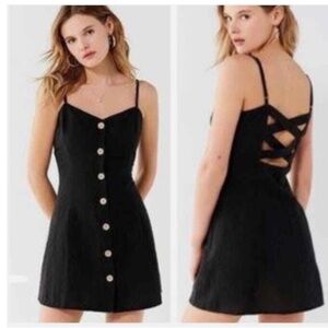 Urban Outfitters Linen/Cotton Women's Black Dress, Button Up, Criss Cross Sz S